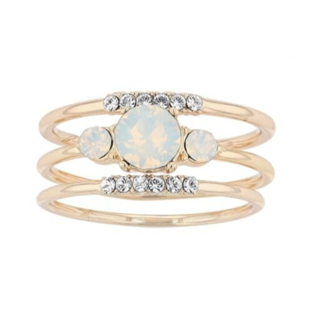 Brilliance Genuine Crystal Stack Ring Set (Opal Colored Center) Size 9 NIB